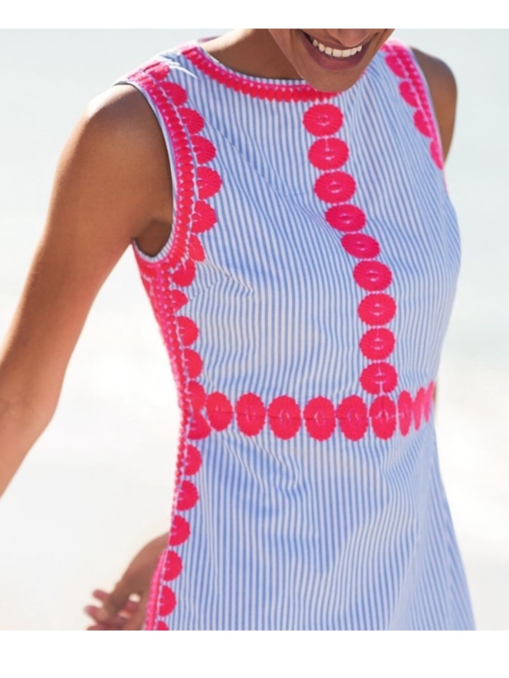 Vineyard Vines Seersucker Embroidered Dress 0